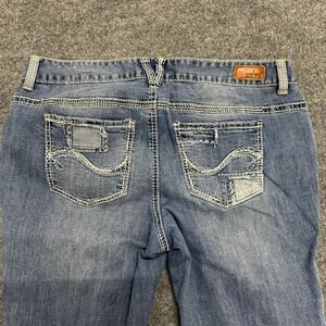 Short & Sexy Series Jeans Womens Size 14 Blue Distressed Bootcut Thick Stitch